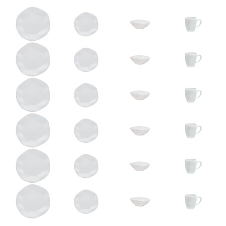 Manhattan Comfort RYO Collection 24 Piece Microwave and Oven Safe Porcelain Dinnerware Set, Service for 6, White